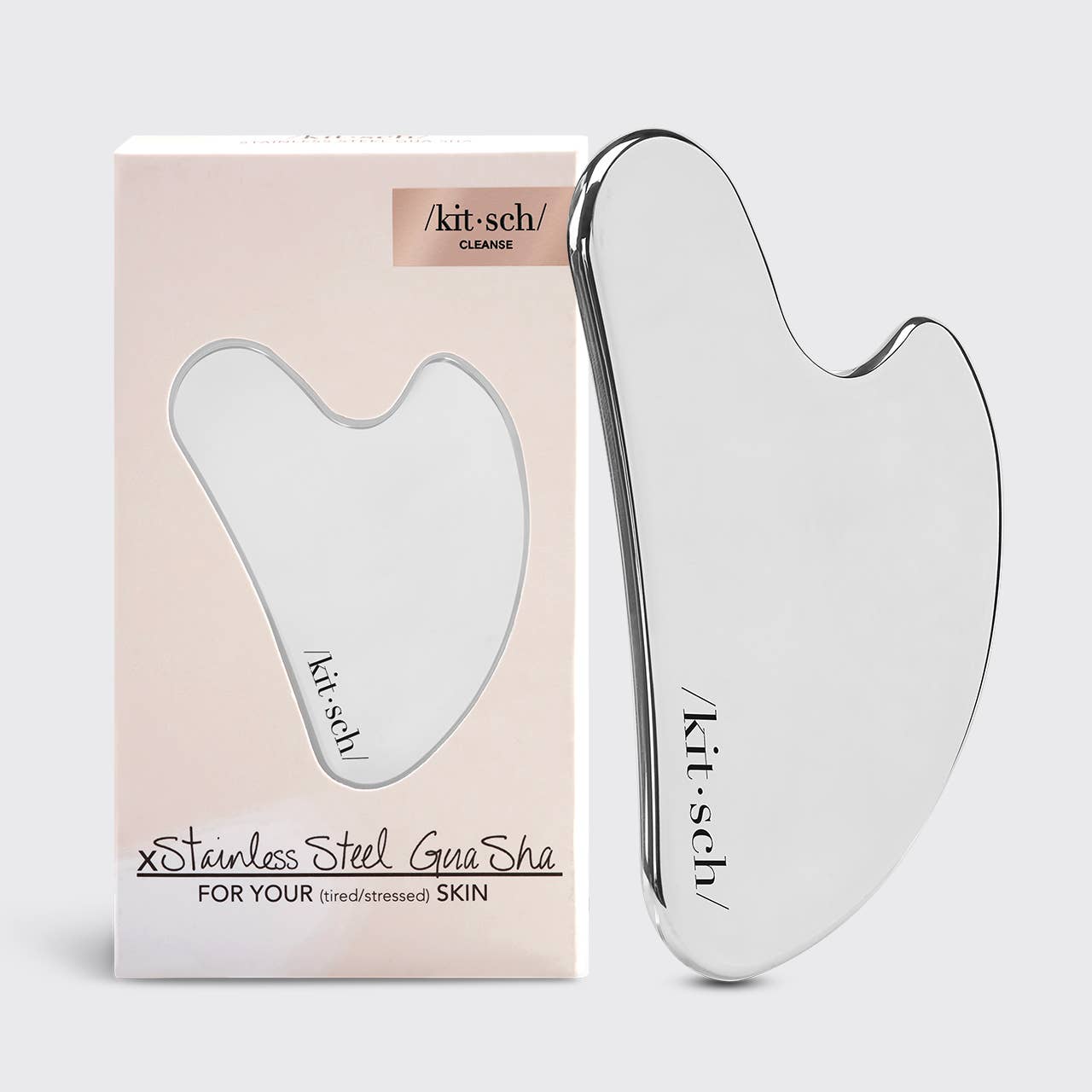 Gua Sha i rustfritt stål - Front bilde med eske
