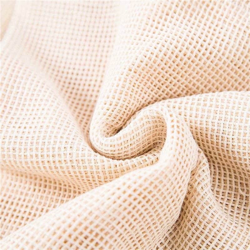 Nettingposer i økologisk bomull – Sett med 3 stk-Nærbilde av nettingpose for mat og ellers i hus og hjem. Naturlig og bærekraftig produkt som erstatter plast - The organic way