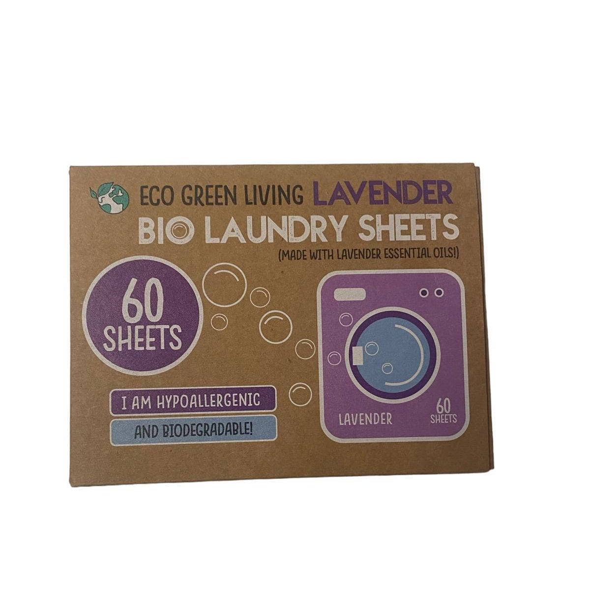 vaskeark fre eco green living, giftfrie, plastfrie og biologisk nedbrytbare-frontbilde av vaskeark fra eco green living, fri for fargestoffer, fosfater, parabener og blekemidler-The organic way